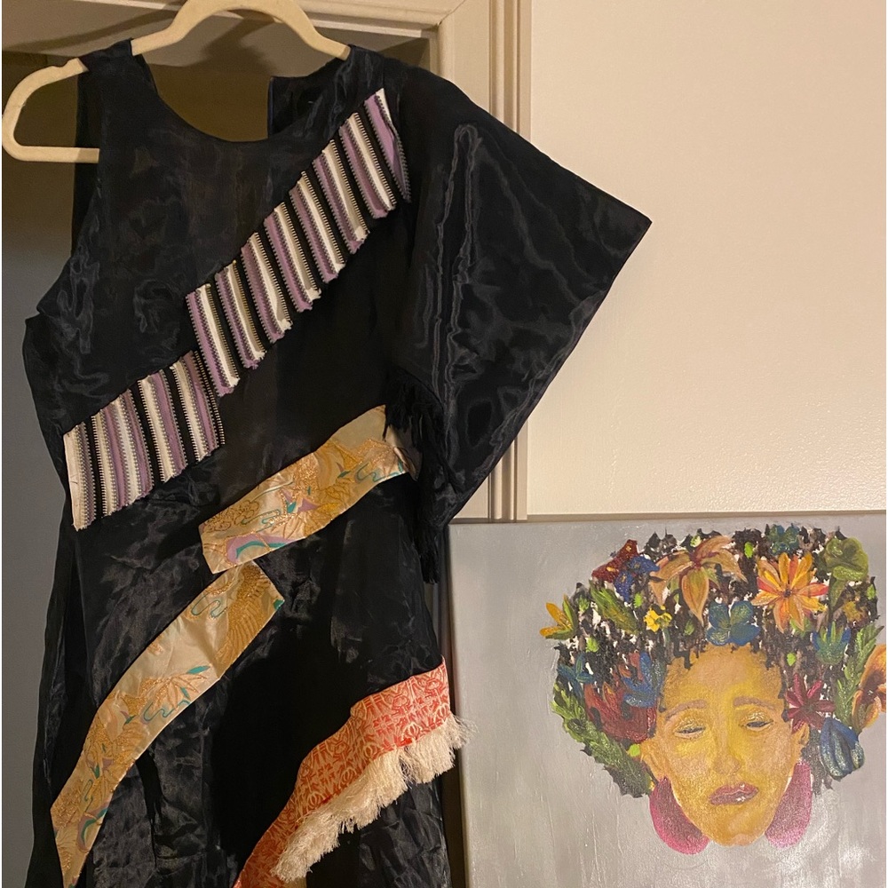 FIA, Embroidered, Wide-Shoulder, Black Dress